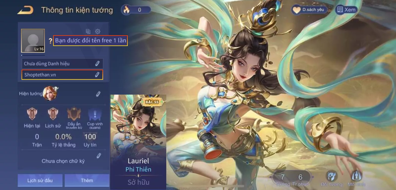 ACC REG: Lauriel phi thiên, sẵn tướng, free đổi tên, trắng thông tin